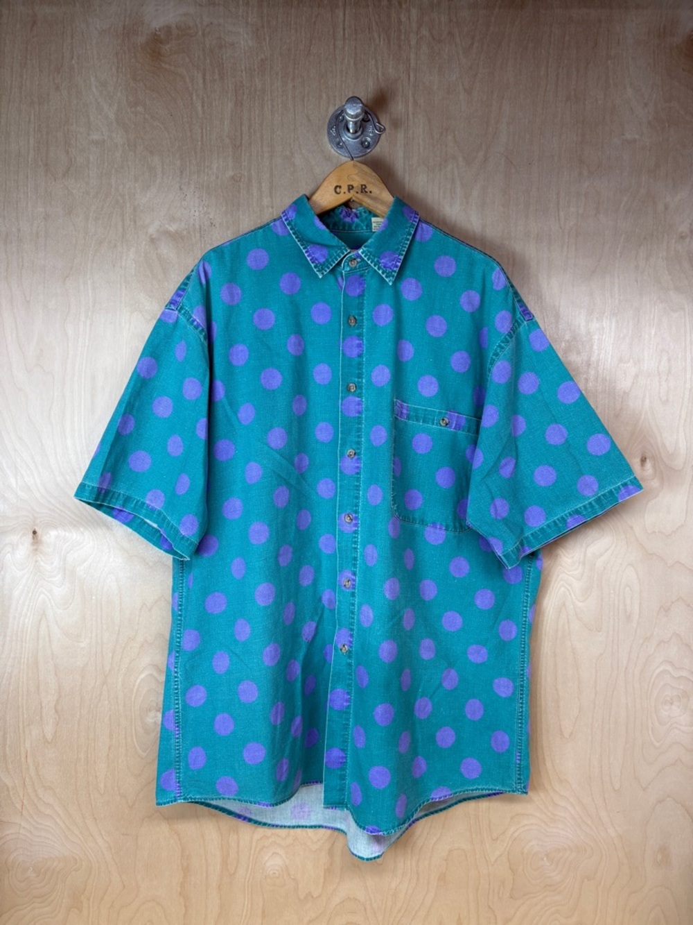 St. John's Bay Teal Shirt with Purple Polka Dots